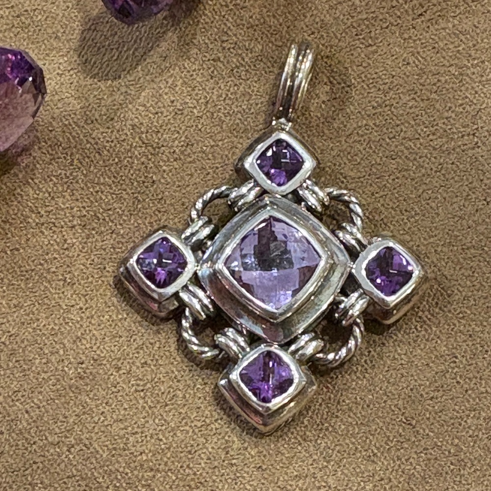 David Yurman Renaissance Enhancer  Necklace pendant with Amethyst Stones